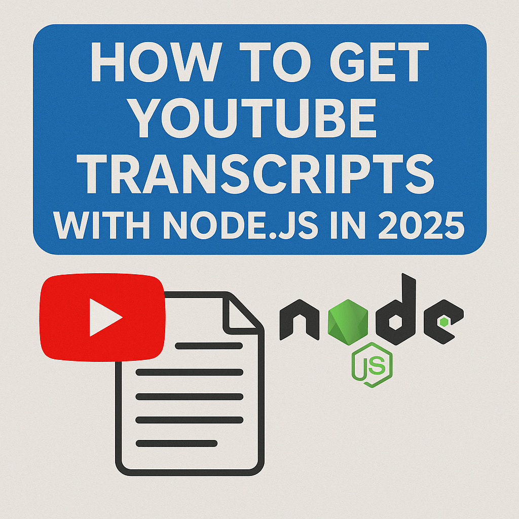 Image of how to get youtube transcripts with youtube and node.js logos
